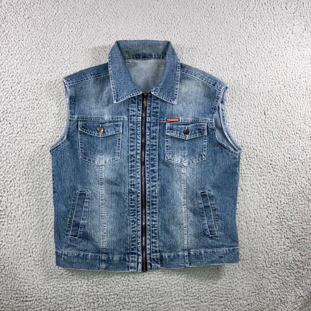 Vintage Denim Vest Women L Blue Full Zip Collared Retro Grunge Western Hippie